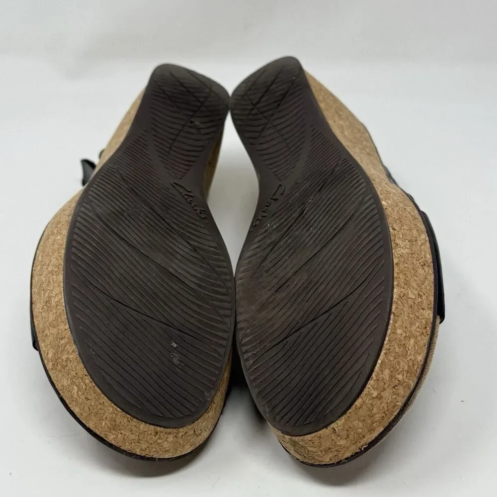 Clarks Rosemund Dune Platform Wedge Sandals Womens 8.5 Black Slingback Boho Chic